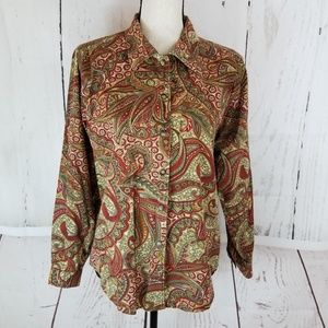 Willow Bend Button Up Sz S Red Green Blouse